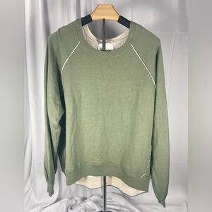 aerie Olive Green Crewneck Sweatshirt w/Cream Trim & lining. Baggy, soft, cozy